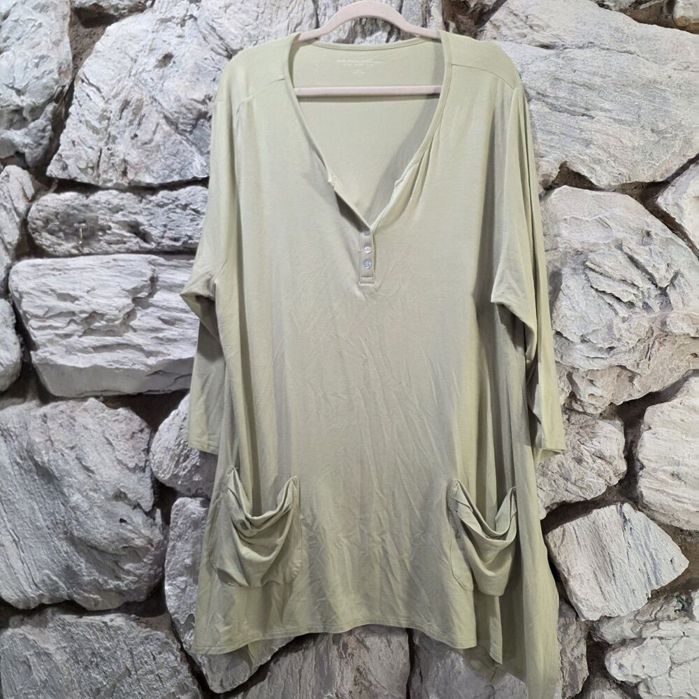 Soft Surroundings Green Asymmetrical V-Neck Tunic Top Langenlook Size 3X Women's